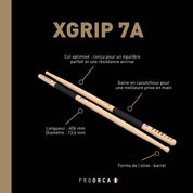 XGrip 7A - Baguettes de batterie hickory