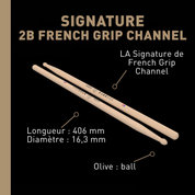 Signature 2B French Grip Channel x ProOrca - Baguettes de batterie hickory