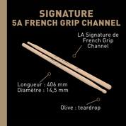 Signature 5A French Grip Channel x ProOrca - Baguettes de batterie hickory