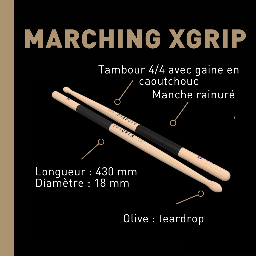 Marching XGrip - Baguettes de tambour hickory