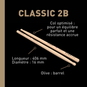 Classic 2B - Baguettes de batterie hickory