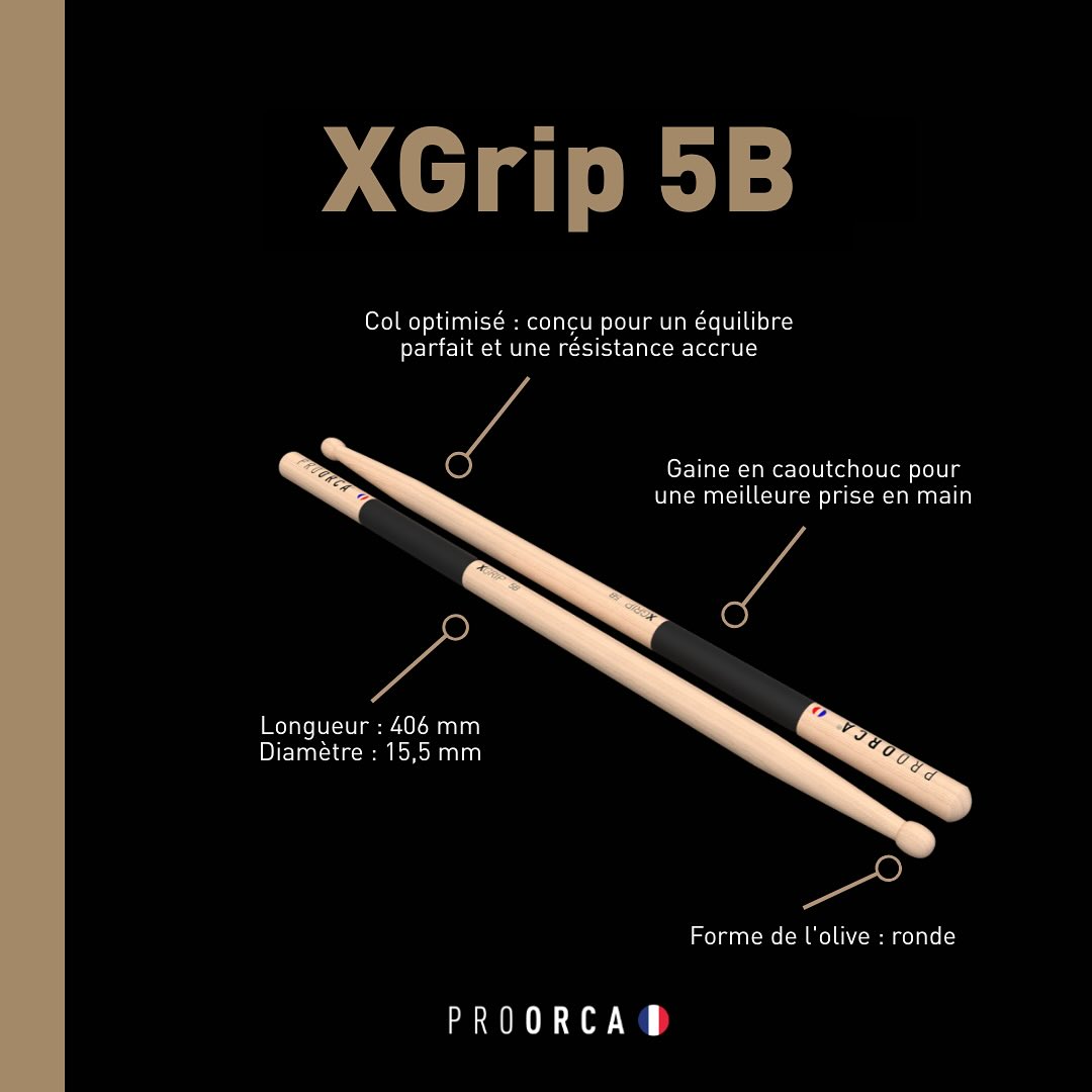 XGrip 5B - Baguettes de batterie hickory