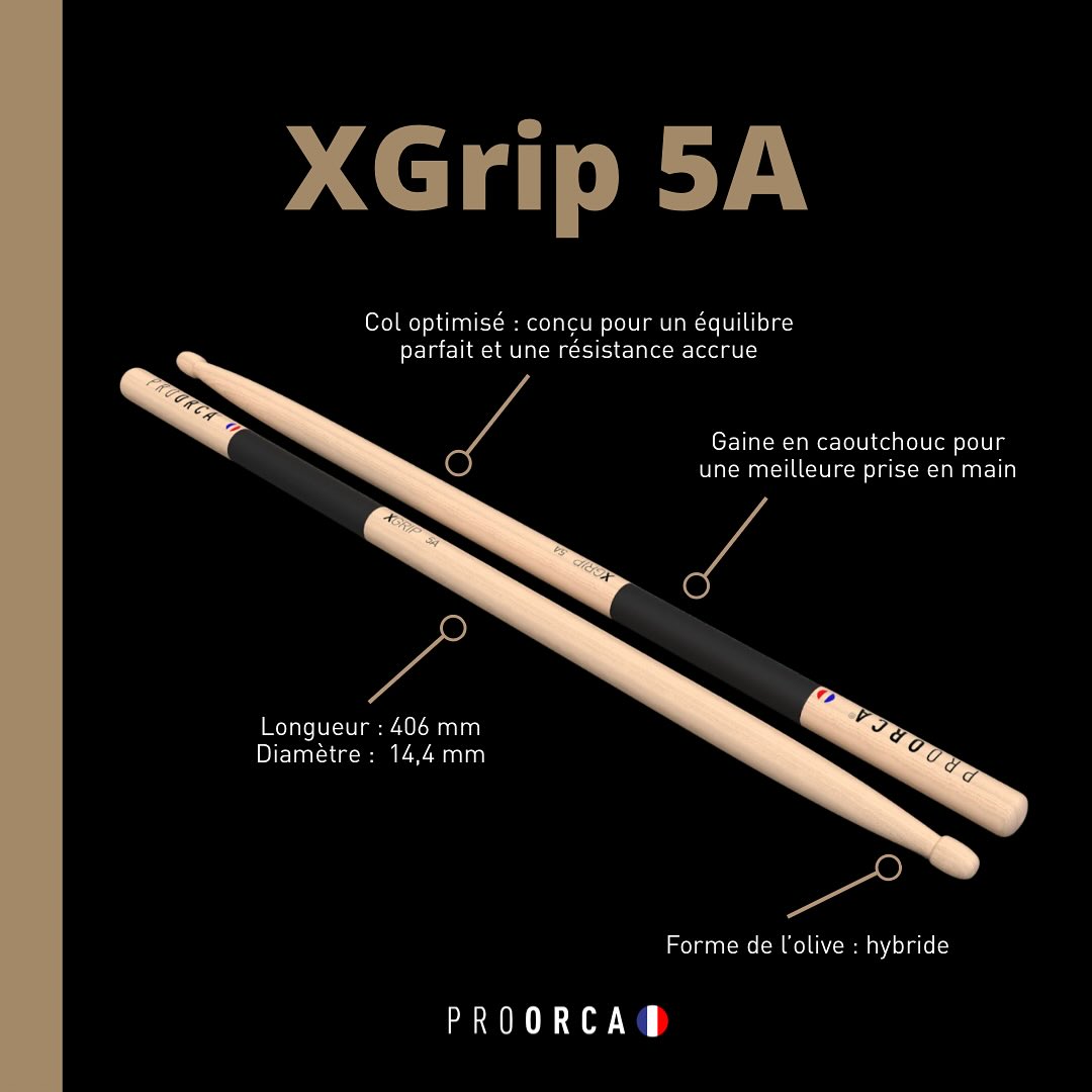 XGrip 5A - Baguettes de batterie hickory