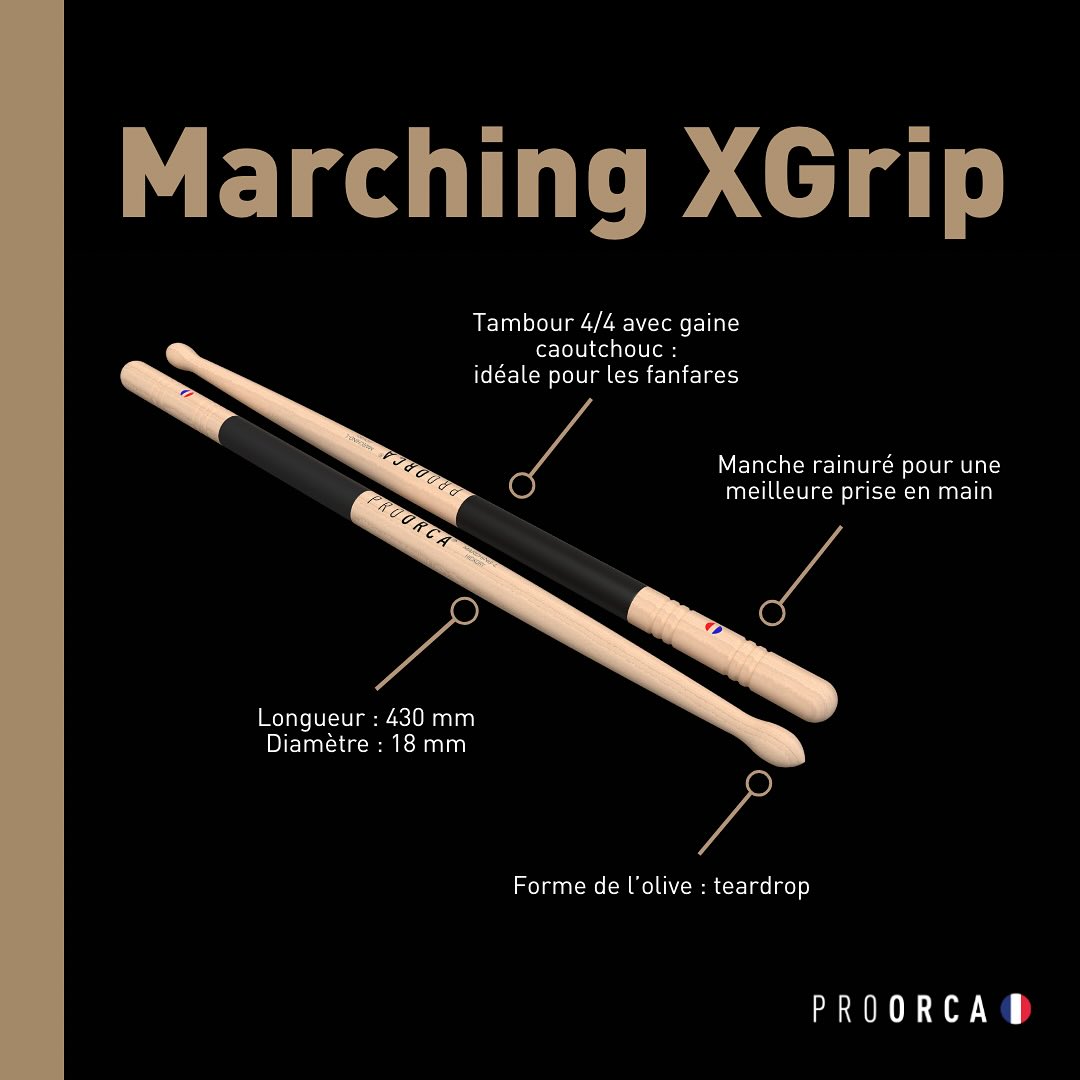 Marching XGrip - Baguettes de tambour hickory